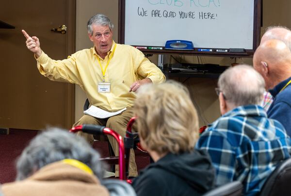 Andrew Abernathy conducts a class during a Respite Care Atlanta meeting at Second-Ponce de Leon Baptist Church in Atlanta. The organization, with help of volunteers and created by seven churches and two synagogues, provides a break for caregivers of adults with dementia. People with dementia get a chance to socialize, have lunch, and do activities, giving a break for the caregiver.  
PHIL SKINNER FOR THE ATLANTA JOURNAL-CONSTITUTION