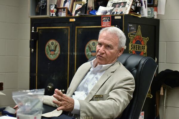 July 12, 2019 Milledgeville - Baldwin County Sheriff Bill Massee speaks in his office in Milledgeville on Friday, July 10, 2019. A statewide push to crack down on gangs could lead to serious changes in how criminal justice looks, especially in rural parts of Georgia, where authorities say the groups have taken hold in recent years. Officials at the FBI, the GBI and local agencies say the efforts are necessary because national gangs have increasingly recruited locals and expanded networks for criminal activity in cities and small towns all over the state in the past decade or so. (Hyosub Shin / Hyosub.Shin@ajc.com)