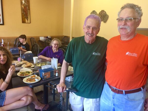 Manny Klein (left) and Joe Weiner, owners of the Bagel Palace for 25 years. Their business closed on Sunday, May 20, 2018, because of rent increases. Photo by Bill Torpy