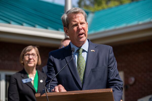 04/27/2021 — Buford, Georgia — Gov. Brian Kemp makes remarks during a presser at the Home of Hope in Buford, Tuesday, April 27, 2021. Gov. Kemp signed three bills dealing with human trafficking in the Georgia. These measures are part of the GRACE Commission and the Kemp administration’s continued fight against human trafficking in Georgia. (Alyssa Pointer / Alyssa.Pointer@ajc.com)