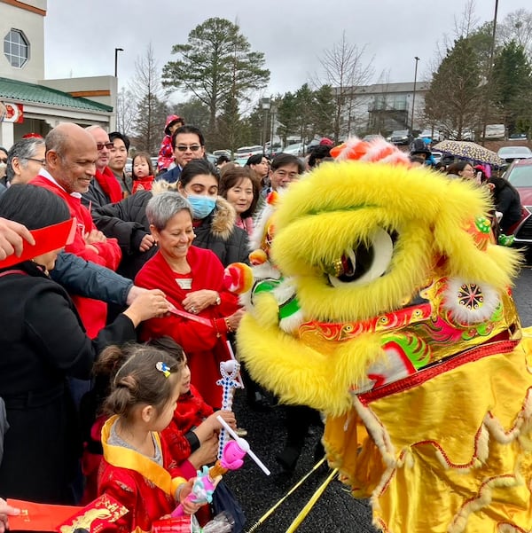 State Rep. Charlice Byrd (center in red), a Republican from Woodstock, participates in the Atlanta Lunar New Year Festival. She supports the efforts for the state to distance itself from China. (Courtesy of Taipei Economic and Cultural Office 2023)