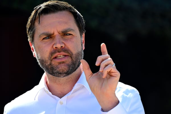 Vice President JD Vance speaks to reporters during a visit to the U.S. border with Mexico Wednesday, March 5, 2025 in Eagle Pass, Texas. (Brandon Bell/Pool via AP)