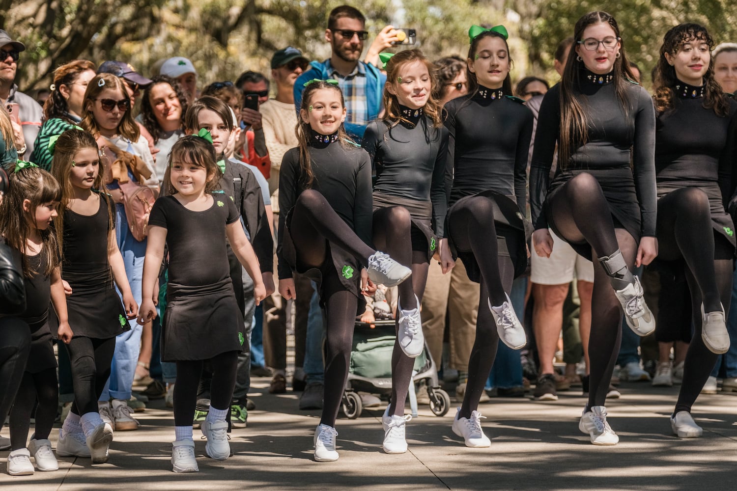 The Legacy Irish Dancers perform at the 2025 St. Patrick’s Day Parade dying of the fountain on March 7, 2025 in Savannah, GA. The dying of the fountain marks the beginning of the city’s St. Patrick’s Day festivities. (Justin Taylor/The Atlanta Journal Constitution)