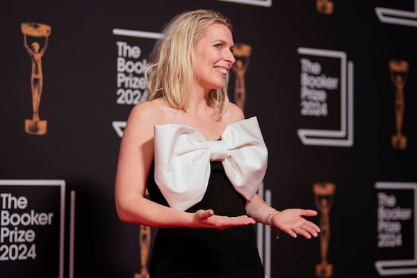 Sara Pascoe arrives at the Booker Prize award dinner in London, Tuesday, Nov. 12, 2024. (AP Photo/Alberto Pezzali)