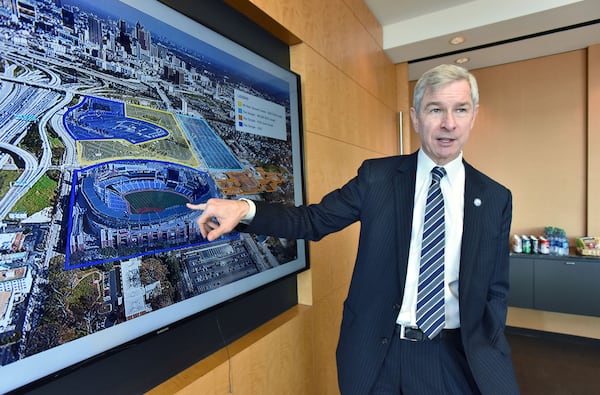 January 10, 2017 Atlanta - Georgia State President Mark Becker speaks at Carter & Associates LLC on Tuesday, January 10, 2017. On Tuesday, Georgia State University and the private development team that acquired the former Atlanta Braves stadium near downtown showed off new renderings showing the design concepts of what they hope to build on the 68-acre site.