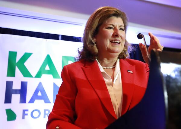 Nov 6, 2018 Atlanta: Karen Handel, U.S. Representative, GA 6th Congressional District, updates her supporters as results trickle in at her election watch party on Tuesday, Nov. 6, 2018, in Atlanta. Curtis Compton/ccompton@ajc.com