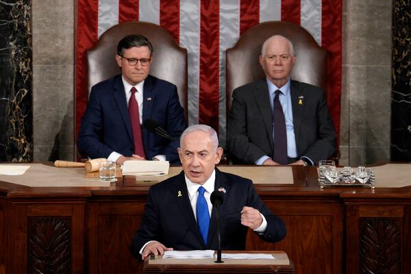 Israeli Prime Minister Benjamin Netanyahu addresses a joint session of Congress on Wednesday in Washington.