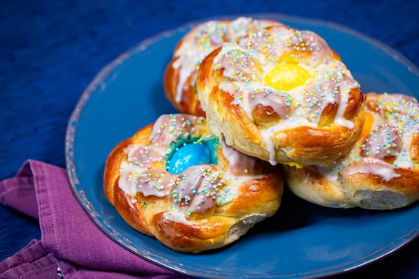 Italian Easter Bread (Pane di Pasqua). Styling by Cynthia Graubart. (RYAN FLEISHER FOR THE ATLANTA JOURNAL-CONSTITUTION)