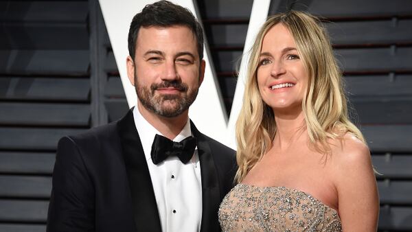 FILE - This Feb. 27, 2017, file photo shows Jimmy Kimmel, left, and his pregnant wife Molly McNearney at the Vanity Fair Oscar Party  in Beverly Hills, Calif. The hole-in-the-heart problem that plagues comedian Jimmy Kimmel's newborn son is one of the most common heart-related birth defects, and it usually can be fixed with surgery. On his show Monday night, the comedian tearfully described the emergency operation needed after his son, William John, was born on April 21. (Photo by Evan Agostini/Invision/AP, File)