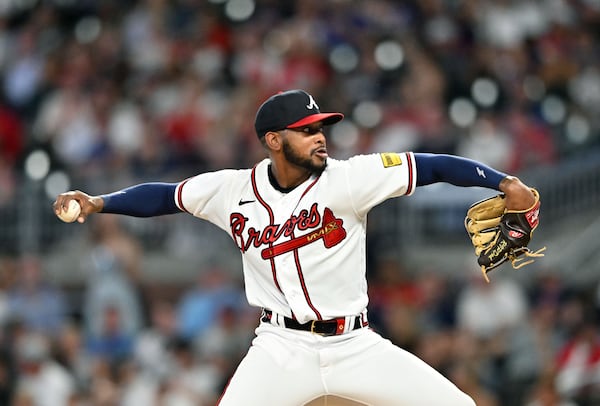 Atlanta Braves pitcher Darius Vines throws a pitch during the sixth inning at Truist Park, Wednesday, September 6, 2023, in Atlanta. St. Louis Cardinals won 11-6 over Atlanta Braves. Over three appearances for the Braves this season, including one start, Vines has given up four runs over 11 innings. (Hyosub Shin / Hyosub.Shin@ajc.com)