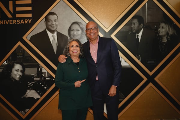 Urban One, Inc. founder/chairwoman Cathy Hughes and current president/CEO Alfred C. Liggins III celebrate the 20th anniversary of the company's cable network, TV One, in Atlanta, Georgia on January 19, 2024.