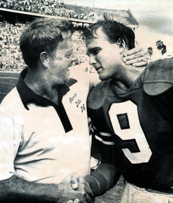 Georgia head coach Mark Richt (right) played against Bowden's Seminoles as the starting quarterback for the Miami Hurricanes in 1982. He and Bowden would bond later when Richt served as the Seminoles' offensive coordinator and quarterbacks coach.