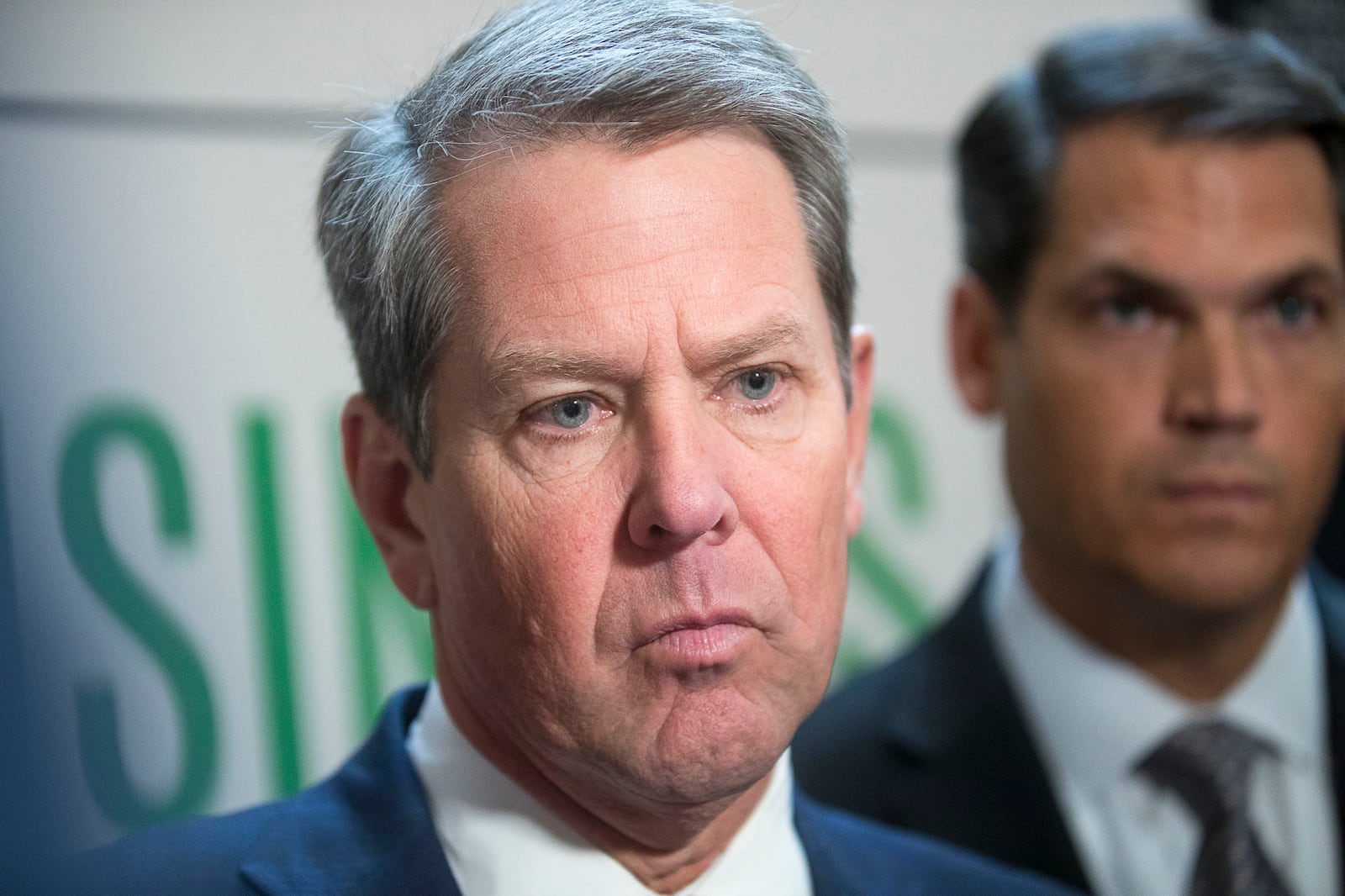 11/04/2019 -- Atlanta, Georgia -- Gov. Brian Kemp answers questions from the media following a press conference to announce a proposed limited expansion of Medicaid in Georgia while at the State Capitol building in Atlanta, Monday, November 4, 2019.  (Alyssa Pointer/Atlanta Journal Constitution)