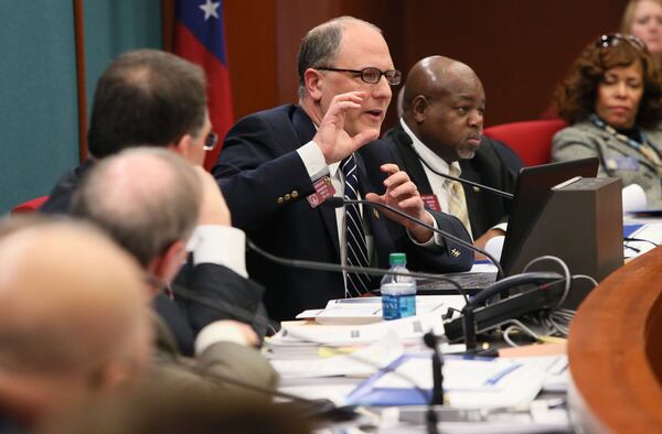 Rep. Mike Dudgeon, R - Johns Creek, raises a question at a House Education meeting. BOB ANDRES / BANDRES@AJC.COM