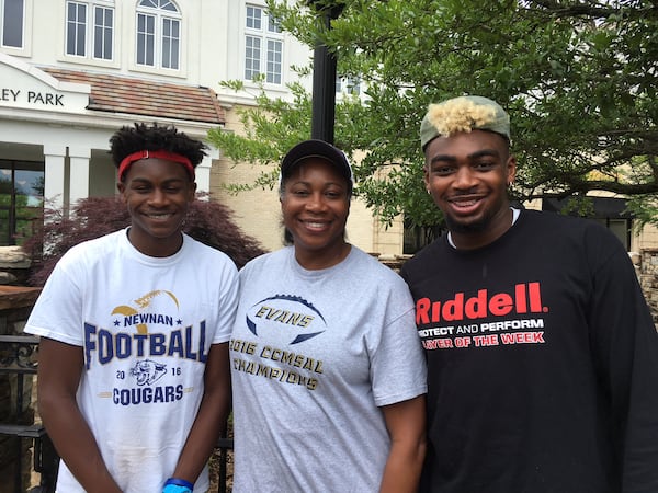 Georgia Tech freshman wide receiver Pejé Harris (right) with his younger brother Joshua, a rising sophomore at Newnan High, and his mother Vera, principal at Evans Middle School in Coweta County.