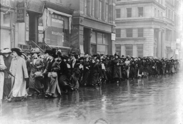 Suffragettes parade in Washington, D.C., on April 5, 1917. (Library of Congress)