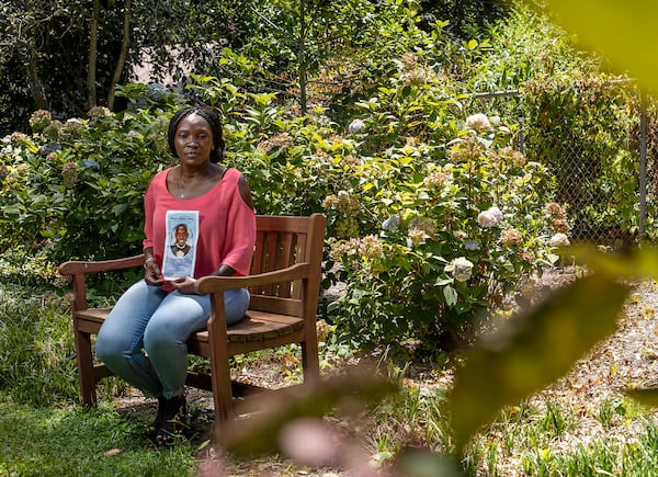 Wanda Cooper-Jones, mother of Ahmaud Arbery, sits for a portrait at Pendleton King Park in Augusta in July 2020. (ALYSSA POINTER / ALYSSA.POINTER@AJC.COM)