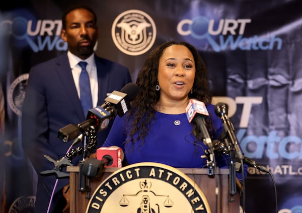 DA Fani Willis spoke about the initiative alongside Atlanta Mayor Andre Dickens and interim police Chief Darin Schierbaum.
(Jason Getz / Jason.Getz@ajc.com)