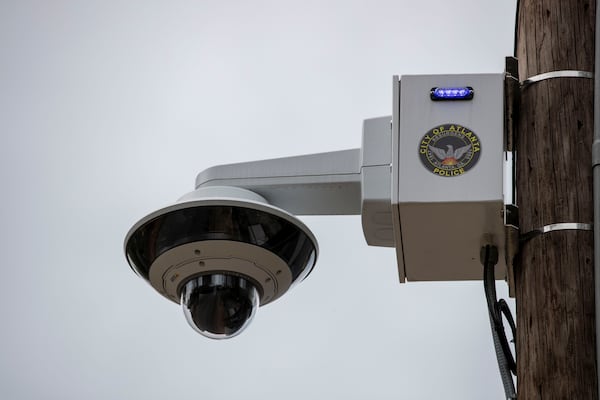 An Atlanta Police Department surveillance camera at the intersection of Hardee Street and Mayson Avenue in Atlanta's Edgewood neighborhood.