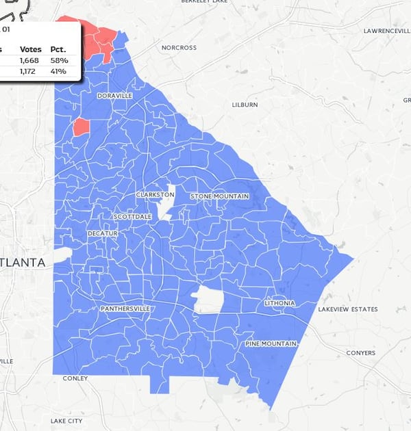 The AJC has created an interactive map showing how metro Atlanta voted in the presidential election, including DeKalb, which easily went to Hillary Clinton.