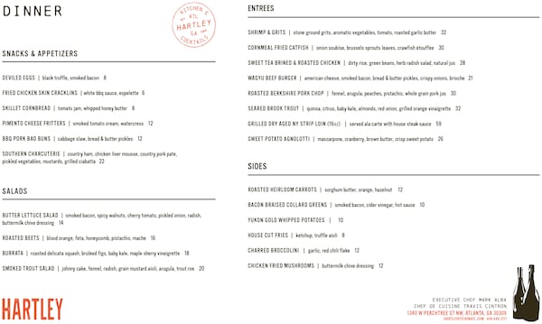 Menu for Hartley Kitchen & Cocktails