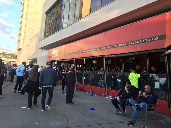 Scene at Dantanna’s restaurant and bar in the CNN center, in view of Mercedes-Benz Stadium before Super Bowl LIII on Sunday, Feb. 3, 2019.