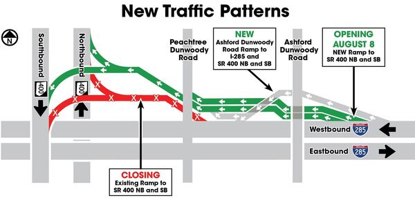 State transportation officials plan to open new I-285 westbound exit lanes to Ga. 400 on Monday morning.