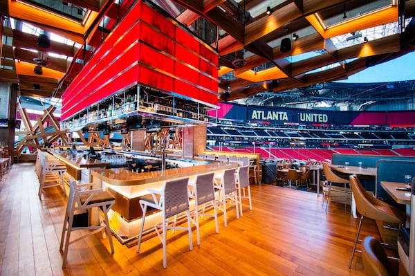 Molly B’s is designed with a terraced configuration that provides views of the Mercedes-Benz Stadium field from the bar and main dining area. CONTRIBUTED BY HENRI HOLLIS