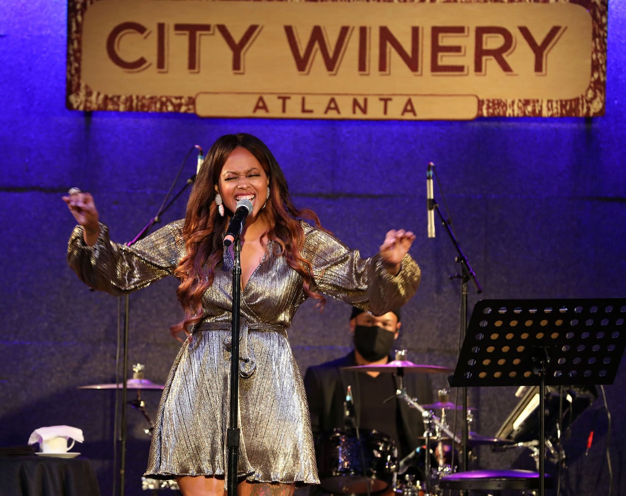 Grammy winner Chrisette Michele played the first of two sold out concerts at the City Winery on Sunday, December 13, 2020. The show featured limited capacity with social distancing of the tables in the intimate venue.
Robb Cohen for the Atlanta Journal-Constitution