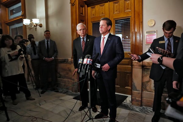 2/27/19 - Atlanta - Gov. Brian Kemp held a press conference with Agriculture commissioner Gary Black in support of relief for hurricane damage in south Georgia.  The legislature was in session for the 23rd day of the 2019 General Assembly.   Bob Andres / bandres@ajc.com