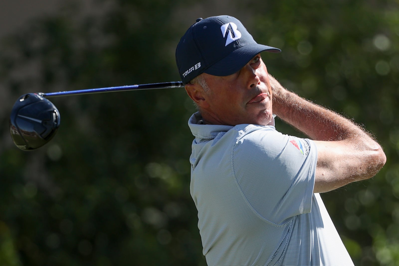 Matt Kuchar hits off the tee on the third hole during the final round of the Shriners Children's Open golf tournament, Sunday, Oct. 20, 2024, in Las Vegas. (AP Photo/Ian Maule)