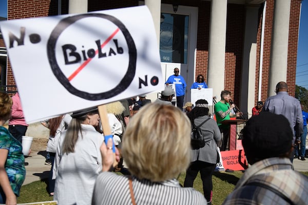 Several organizations and Rockdale County residents host a rally on Oct. 19 in Conyers in an effort to shut down BioLab.  Jamie Spaar for the AJC