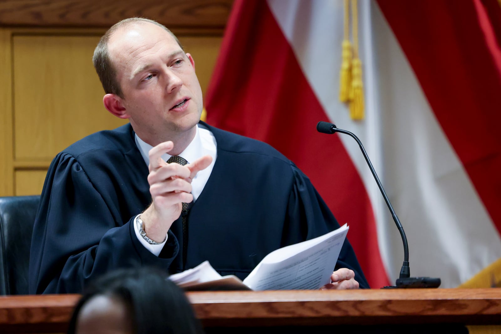 Fulton Superior Court Judge Scott McAfee listens to a variety of pre-trial motions on Friday, January 19, 2023 (Jason Getz/jason.getz@ajc.com)