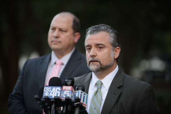 Defense attorney Maddox Kilgore speaks to the media outside the Glynn County Courthouse in Brunswick, Ga., on Monday, Nov. 14, 2016 after his client Justin Ross Harris was found guilty on all eight counts in his murder trial. (Photo by John Carrington / Special to the AJC)