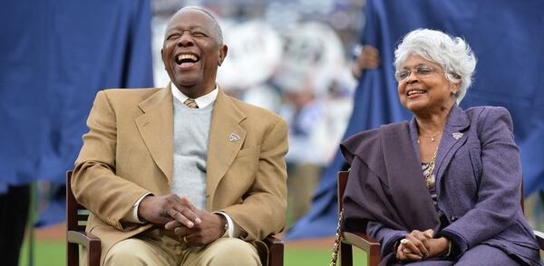 Hank Aaron and his wife Billye Aaron, who will start providing commentaries for CBS46. CREDIT: ajc.com