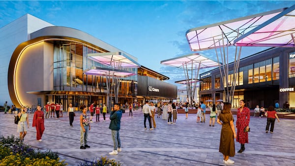 A rendering of Centennial Yards' planned entertainment district.