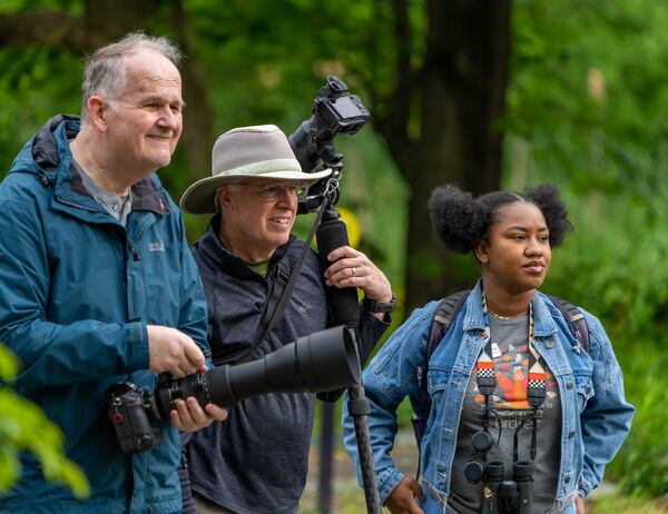 Three members of the Georgia Audubon Society gaze intently looking for birds.
(Courtesy of the Georgia Audubon Society / Photographer Stephen Weiss)