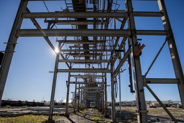 SAVANNAH, GA - JANUARY 29, 2024: Some of the metal infrastructure still stands after SeaPoint spent $38 million dollars on removing the contaminated soil from the site once listed by the federal government as one of the most polluted wastelands in the nation. (AJC Photo/Stephen B. Morton)