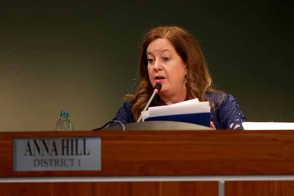 DeKalb County Board of Education board member Anna Hill speaks during the meeting Monday, April 18, 2022, in Stone Mountain, Ga. (Jason Getz / Jason.Getz@ajc.com)