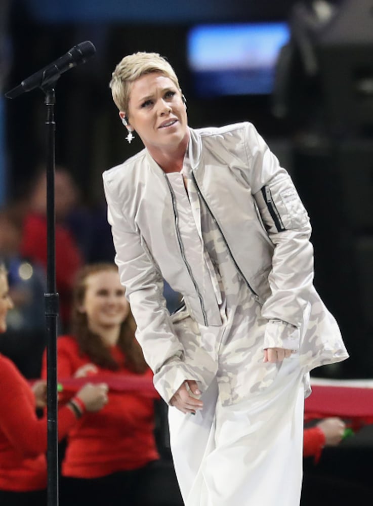 Photos: Pink performs the national anthem at Super Bowl LII