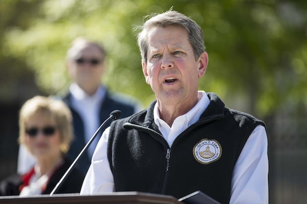 Gov. Brian Kemp speaks during a press conference at Liberty Plaza, across the street from the Georgia State Capitol building, in downtown Atlanta, Wednesday. During the presser, Gov. Kemp ordered all Georgia K-12 schools to be closed until the end of the academic school year. He also said he will sign an order on Thursday forcing a “Stay-at-home” order for all Georgians until April 13. (ALYSSA POINTER / ALYSSA.POINTER@AJC.COM)