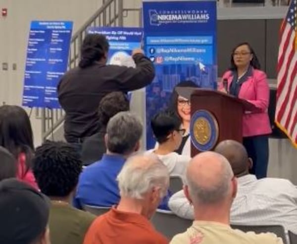 U.S. Rep. Nikema Williams, a Democrat from Atlanta, held a town hall on Tuesday, March 18, 2025. (Greg Bluestein/AJC)