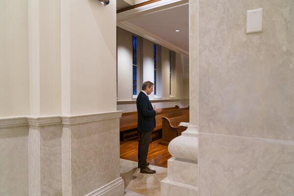 William Cope Moyers waiting at Peachtree Road United Methodist Church in Atlanta to discuss his recovery from alcoholism and drug addiction. (Elijah Nouvelage for The Atlanta Journal-Constitution)