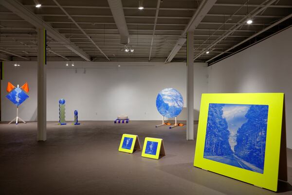 An installation view of Namwon Choi’s "248 Miles" at the Museum of Contemporary Art of Georgia. The title refers to the distance between Savannah, where the artist lived for many years, and Marietta, home to her family.