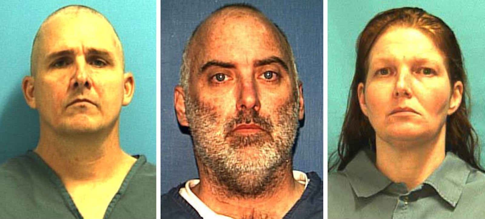 Former Escambia County Deputy Walter Thomas Jr., from left, Douglas Manning and Leah Manning are pictured in their mugshots from the Florida Department of Corrections. All three were convicted of sex crimes against Leah Manning's twin daughters.