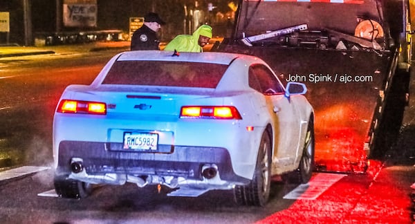 A white Chevrolet Camaro was towed from the scene of a shooting Wednesday morning in the 2200 block of Campbellton Road.