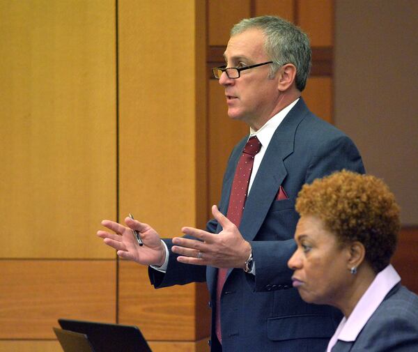 Defense attorney Bob Rubin objects during the months-long trial over the Atlanta Public Schools test-cheating scandal. (Atlanta Journal-Constitution, Kent D. Johnson, Pool)