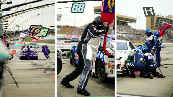 A growing number of former college football players are finding working in NASCAR, as seen at Atlanta Motor Speedway.