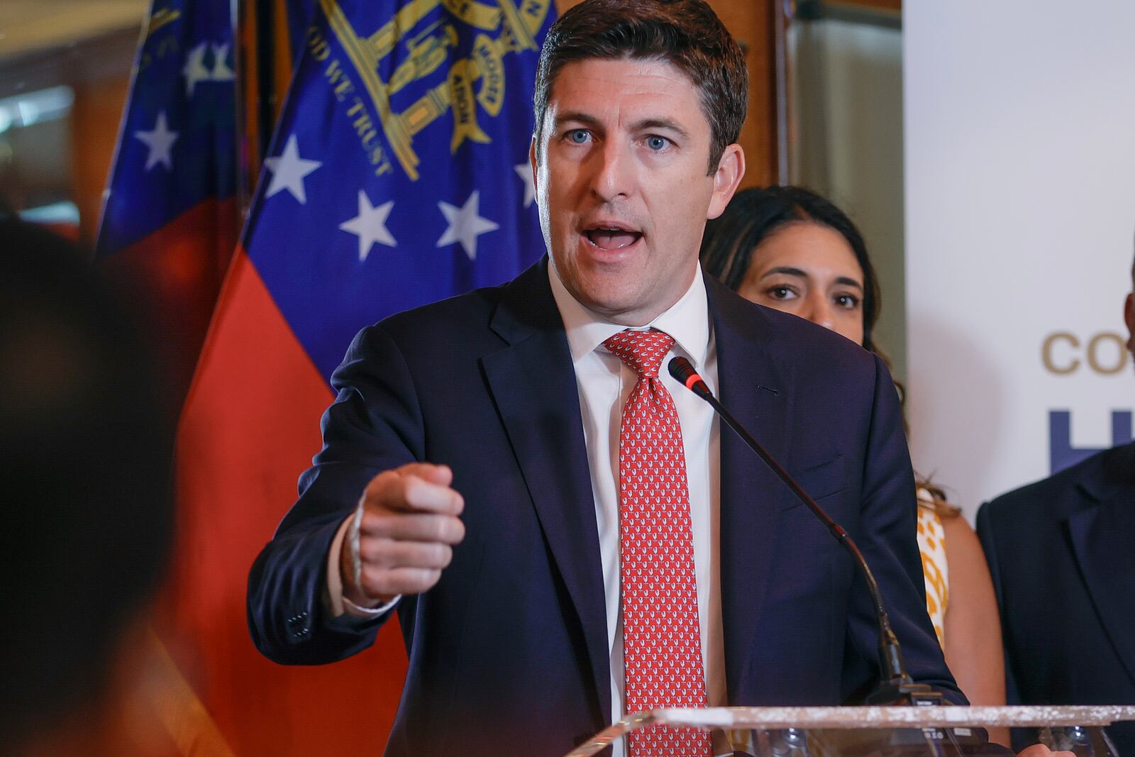 U.S. Rep. Bryan Steil, R-Wis., speaks during a news conference announcing the American Confidence in Elections Act at Marietta Diner on Tuesday, July 10, 2023. (Natrice Miller/The Atlanta Journal-Constitution)