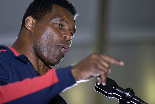 Republican U.S. Senate candidate Herschel Walker speaks to supporters during a campaign rally at The Mill on Etowah Thursday, Nov. 10, 2022. (Daniel Varnado for the AJC)